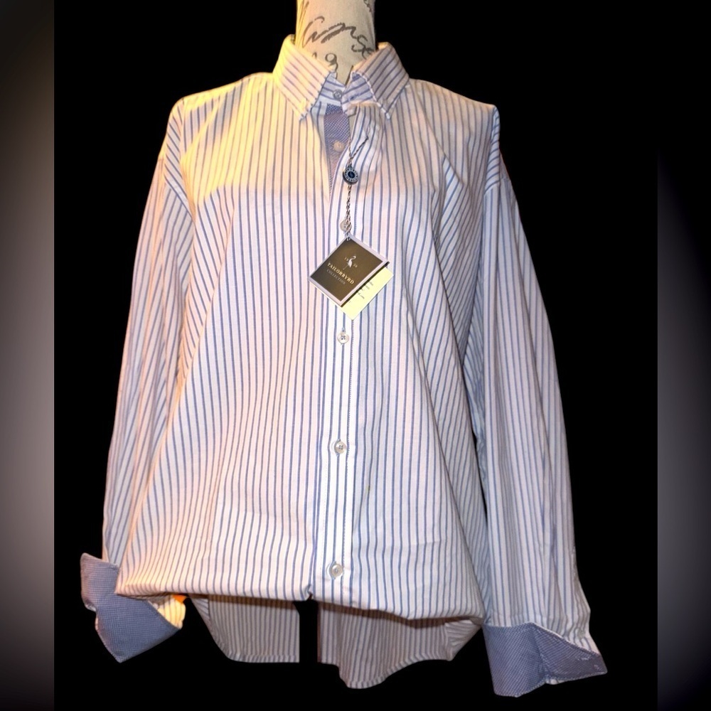 NWT- TailorByrd Classic Blue Striped Shirt with Flip cuff.